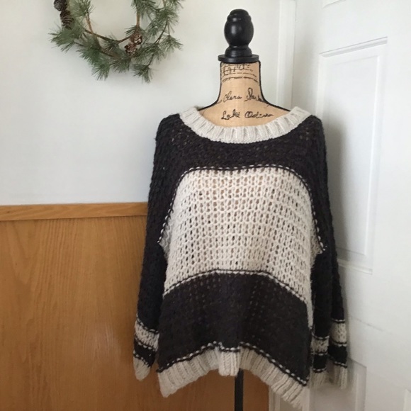 Free People Charcoal Monaco Pullover Open Knit Stitch Alpaca/Wool Blend Sweater - Picture 7 of 15